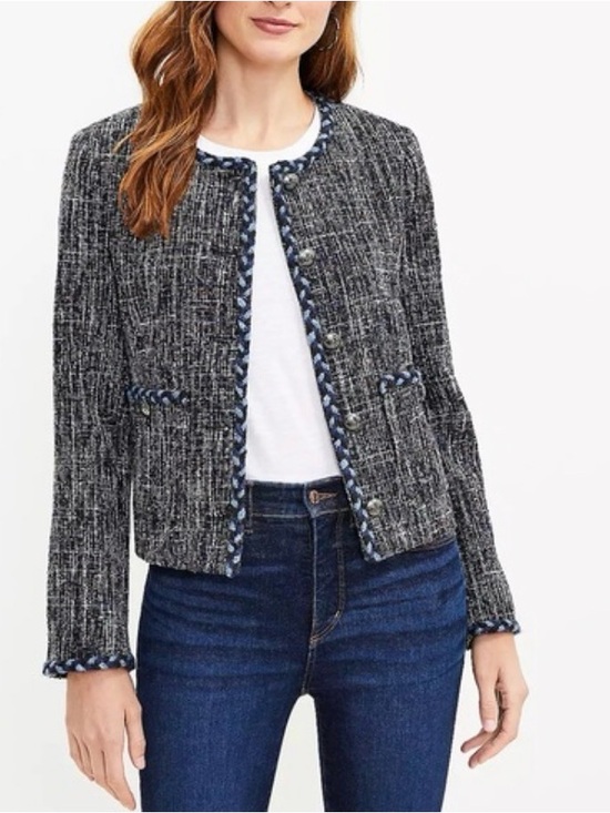 LOFT Jackets & Blazers - LOFT Navy Blended Tweed Collarless Blazer